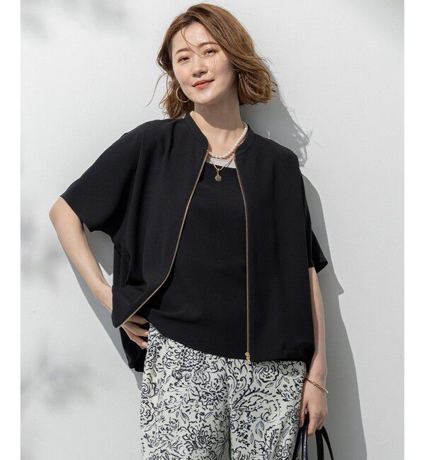 23区「【一部店舗限定/吸水速乾/UVカット/接触冷感】ストレッチジョーゼット フレンチスリーブ ブルゾン」|ブルゾン・スタジャン|ブラック系
