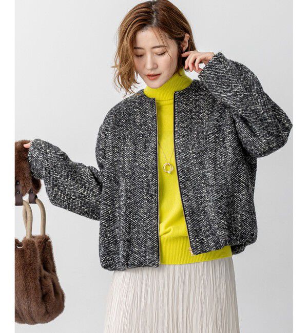 23区「【STORY11月掲載】BALLI ヘリンボーンツイード ノーカラー ブルゾン」|ブルゾン・スタジャン|モノトーン系