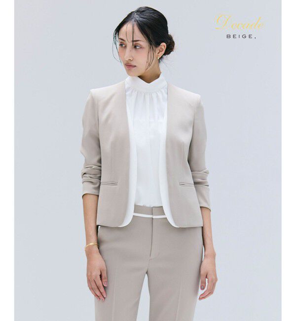 BEIGE,「【洗える・VERY NaVY 11月号掲載】CINDY / ダブルカラージャケット」|ノーカラージャケット|Taupe &times; White