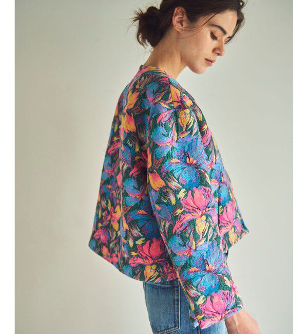 GRACE CONTINENTAL「フラワージャガードノーカラージャケット」|ノーカラージャケット|ブルー