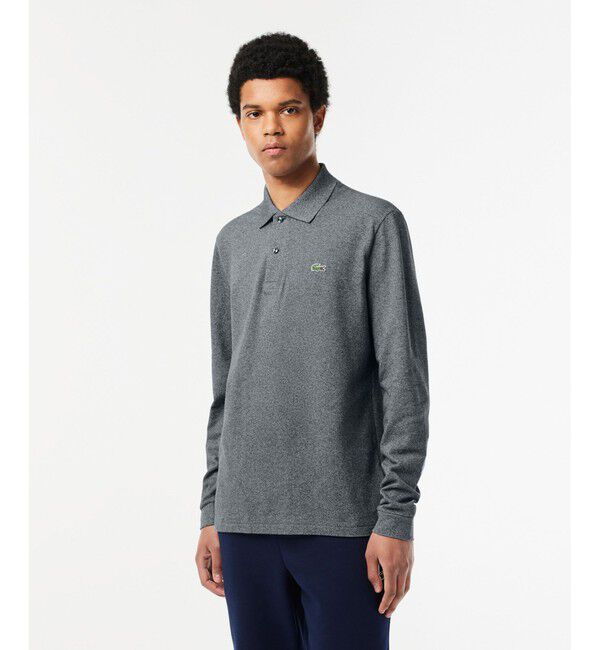 LACOSTE「長袖 リブ メランジカラ-ポロシャツ L1313 （杢・長袖)」|ポロシャツ|チャコール