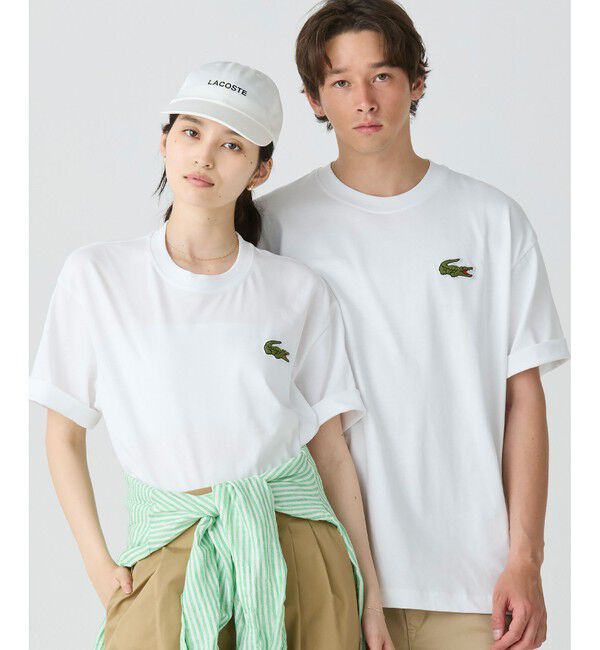 LACOSTE「シェニールワニロゴ オーバーサイズ半袖Tシャツ / ルーズフィットT」|Tシャツ・カットソー|ホワイト