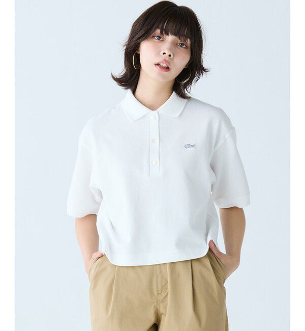 LACOSTE「ヘビーウェイト鹿の子 ワイド クロップド丈 半袖ポロシャツ」|ポロシャツ|