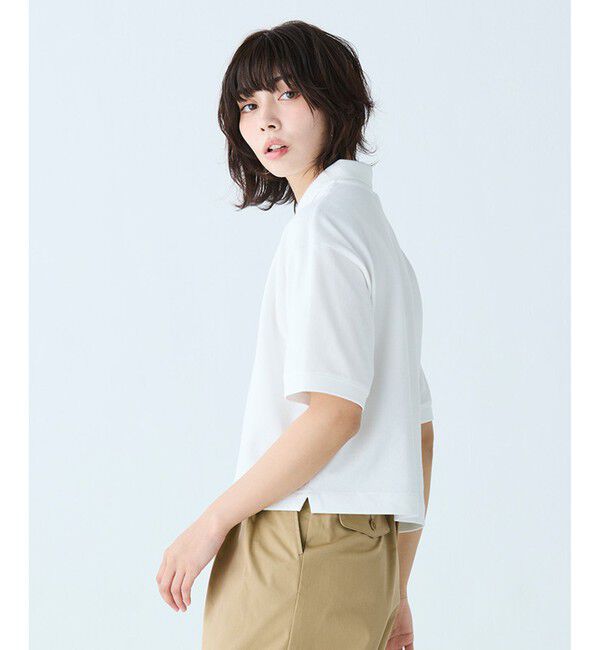 LACOSTE「ヘビーウェイト鹿の子 ワイド クロップド丈 半袖ポロシャツ」|ポロシャツ|
