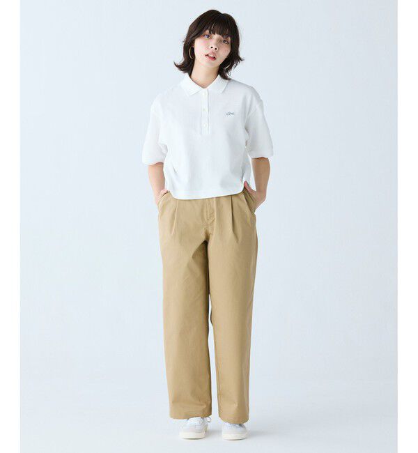 LACOSTE「ヘビーウェイト鹿の子 ワイド クロップド丈 半袖ポロシャツ」|ポロシャツ|