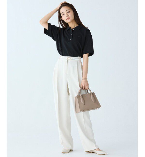 LACOSTE「ヘビーウェイト鹿の子 ワイド クロップド丈 半袖ポロシャツ」|ポロシャツ|