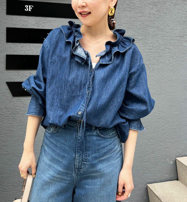 Rie Miller「【追加7回】【RM denim】フリルギャザーデニムブラウス」|シャツ・ブラウス|