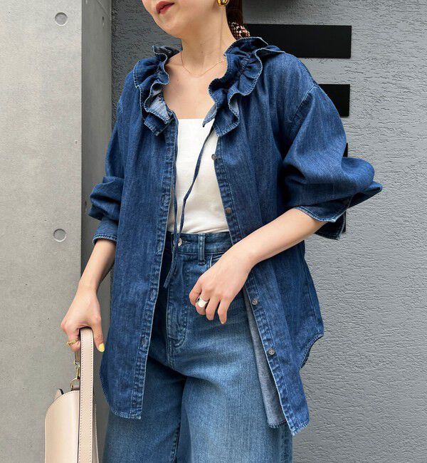 Rie Miller「【追加7回】【RM denim】フリルギャザーデニムブラウス」|シャツ・ブラウス|