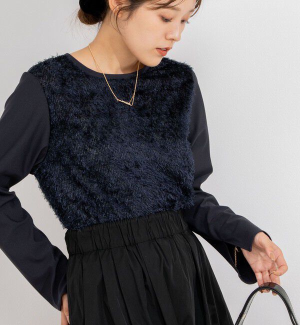 NOLLEY'S「カットジャガードドッキングプルオーバーブラウス」|シャツ・ブラウス|ネイビー
