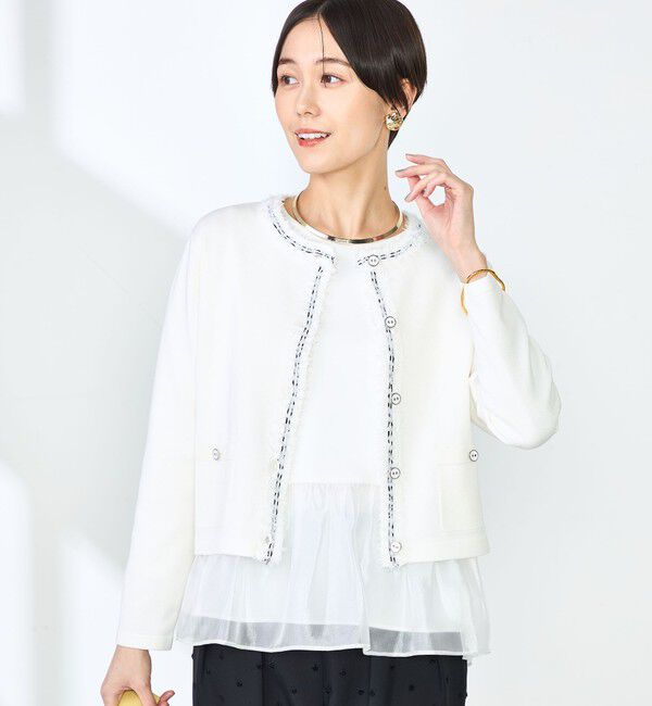 NOLLEY'S「《手洗い可能》フワシャギーステッチニットジャケット」|カーディガン|オフホワイト