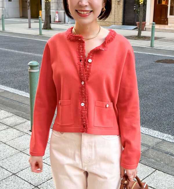 NOLLEY'S「《手洗い可能》フワシャギーステッチニットジャケット」|カーディガン|レッド