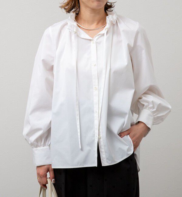 NOLLEY'S「衿フリルリボンブラウス」|シャツ・ブラウス|ホワイト