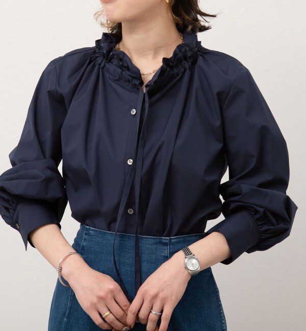 NOLLEY'S「衿フリルリボンブラウス」|シャツ・ブラウス|ネイビー