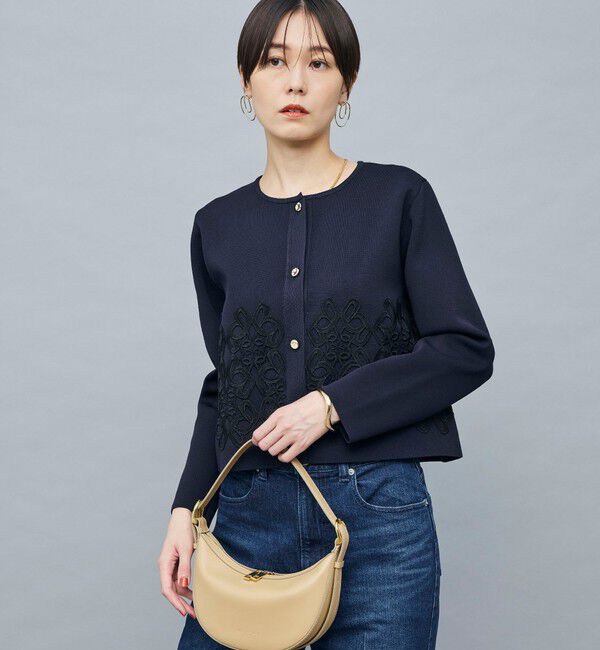 NOLLEY'S「レース付きクルーネックカーディガン」|カーディガン|