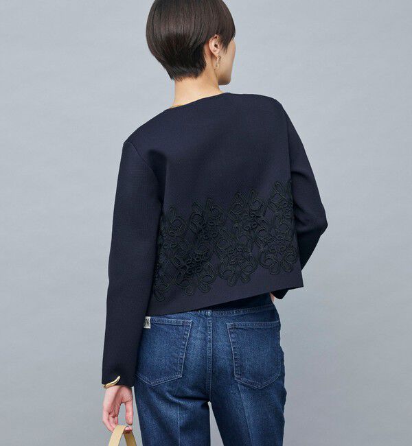 NOLLEY'S「レース付きクルーネックカーディガン」|カーディガン|