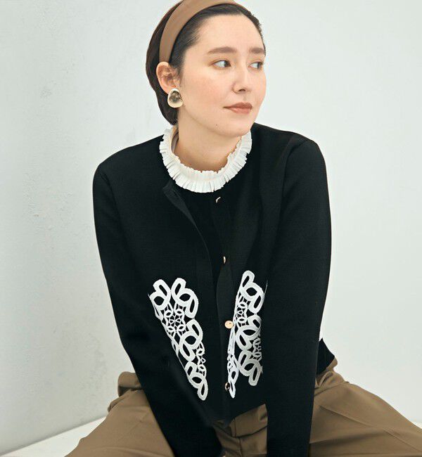 NOLLEY'S「レース付きクルーネックカーディガン」|カーディガン|