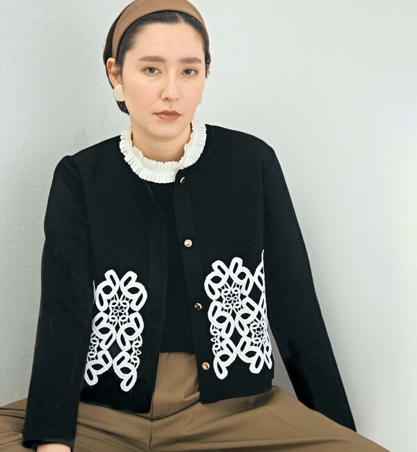 NOLLEY'S「レース付きクルーネックカーディガン」|カーディガン|