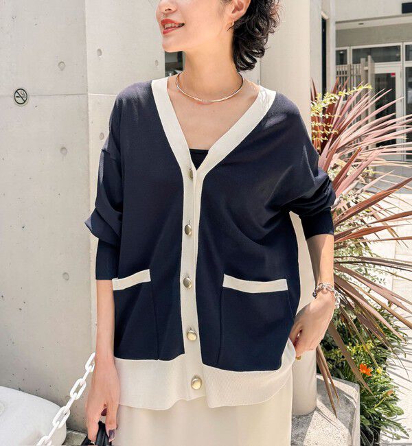 NOLLEY'S sophi「《手洗い可能》マルチファンクション配色Vネックカーディガン」|カーディガン|ダークネイビー