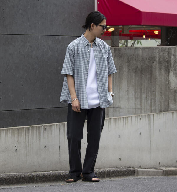 GLOSTER「【GLOSTER/グロスター】チェック半袖シャツ ボタンダウン ワンポイントロゴ刺繍入り」|シャツ・ブラウス|