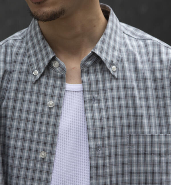 GLOSTER「【GLOSTER/グロスター】チェック半袖シャツ ボタンダウン ワンポイントロゴ刺繍入り」|シャツ・ブラウス|