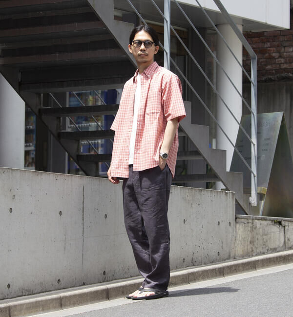 GLOSTER「【GLOSTER/グロスター】チェック半袖シャツ ボタンダウン ワンポイントロゴ刺繍入り」|シャツ・ブラウス|