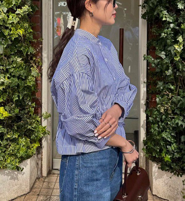 fredy emue「クロップドウエストギャザーブラウス」|シャツ・ブラウス|ブルー系その他