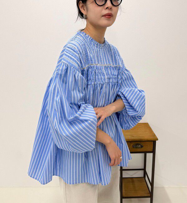 fredy emue「【GEVACO/ゲバコ】ピンタックボリュームスリーブブラウス」|シャツ・ブラウス|ブルー系その他