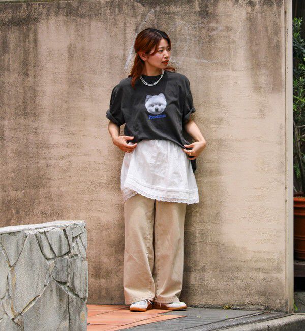 GLOSTER「【新柄追加】【GLOSTER/グロスター】DOG&CAT 犬猫プリント ピグメント プリントTシャツ」|Tシャツ・カットソー|
