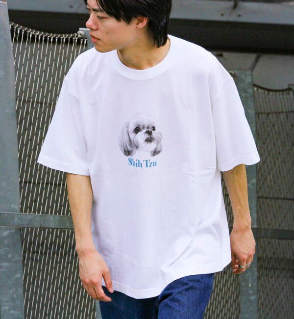 GLOSTER「【新柄追加】【GLOSTER/グロスター】DOG&CAT 犬猫プリントTシャツ」|Tシャツ・カットソー|