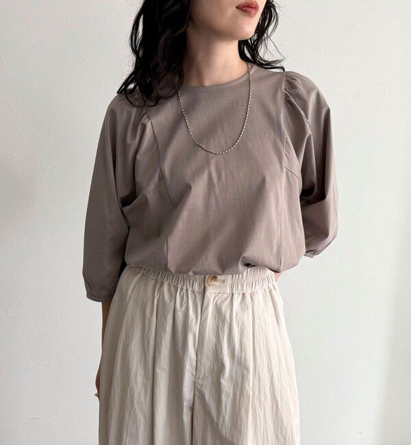 fredy emue「シルケット袖ギャザーカットソーブラウス」|Tシャツ・カットソー|ベージュ