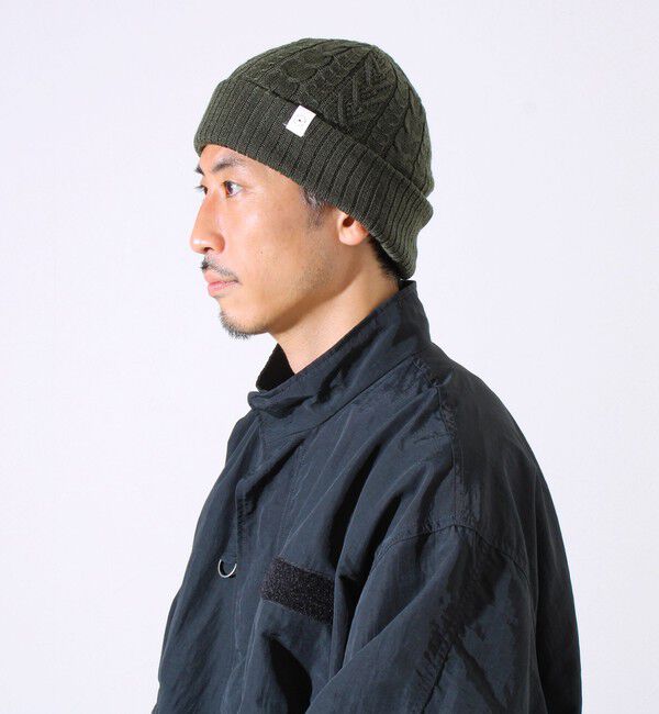 GLOSTER「【リバーシブル仕様】【UNISEX】halo commodity 別注 ストラタスケーブルワッチ」|ニット帽|オリーブ