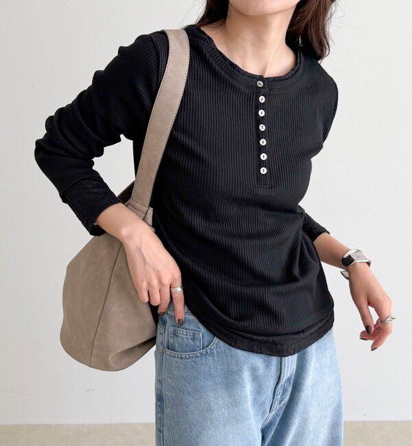 fredy emue「レイヤード風ヘンリーネックプルオーバー」|Tシャツ・カットソー|ブラック