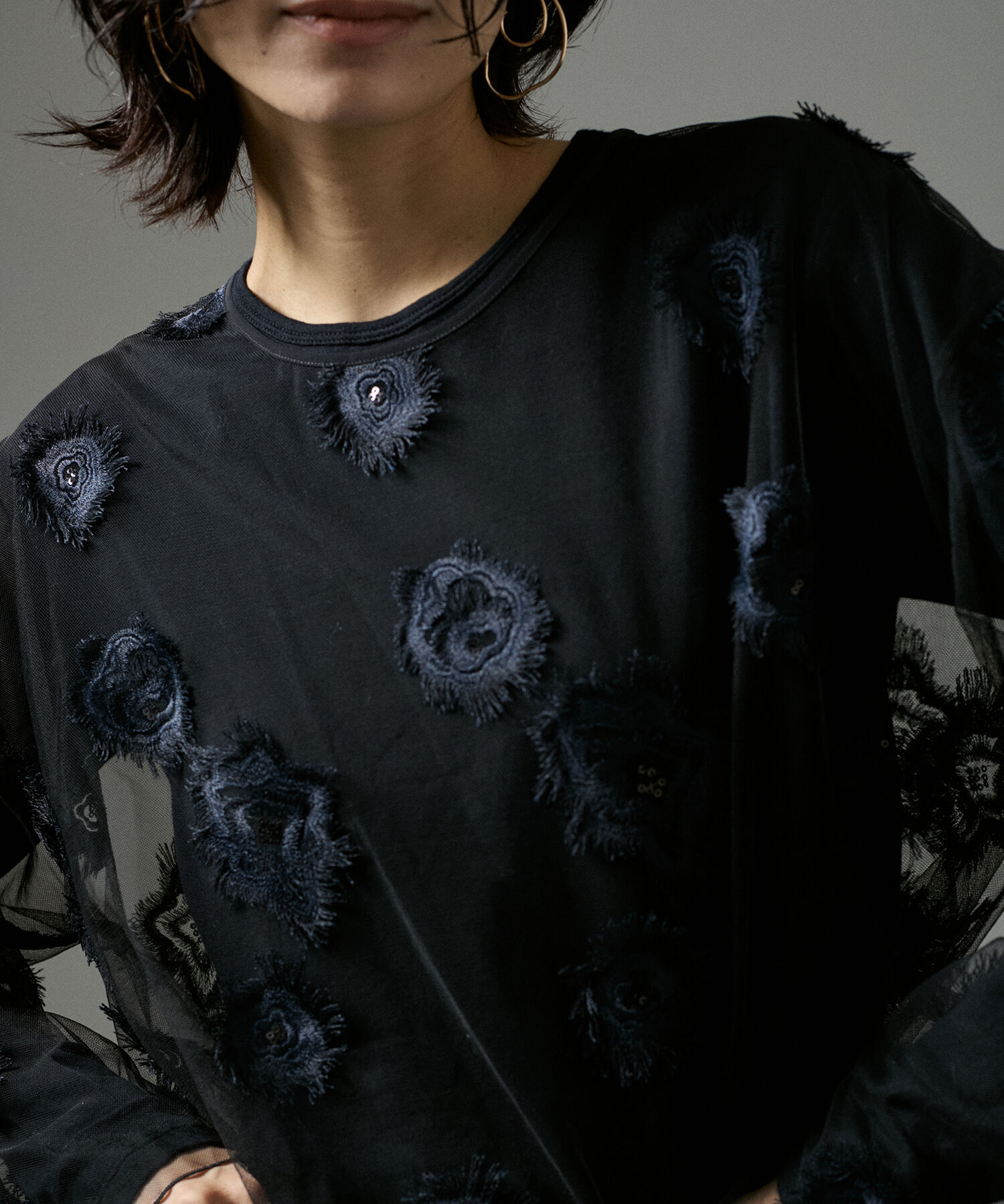 SALON adam et rope'「フラワーエンブロイダリーシアープルオーバー」|Tシャツ・カットソー|