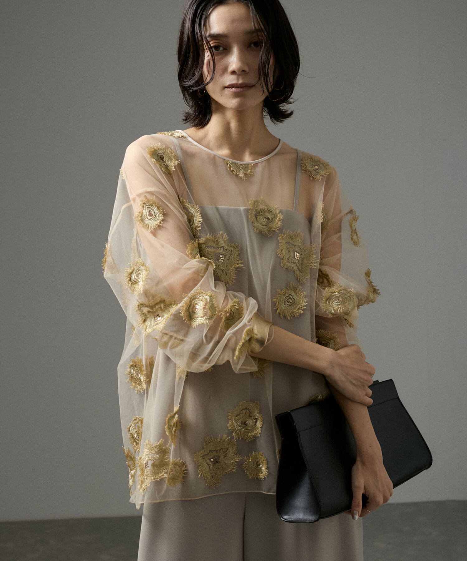 SALON adam et rope'「フラワーエンブロイダリーシアープルオーバー」|Tシャツ・カットソー|