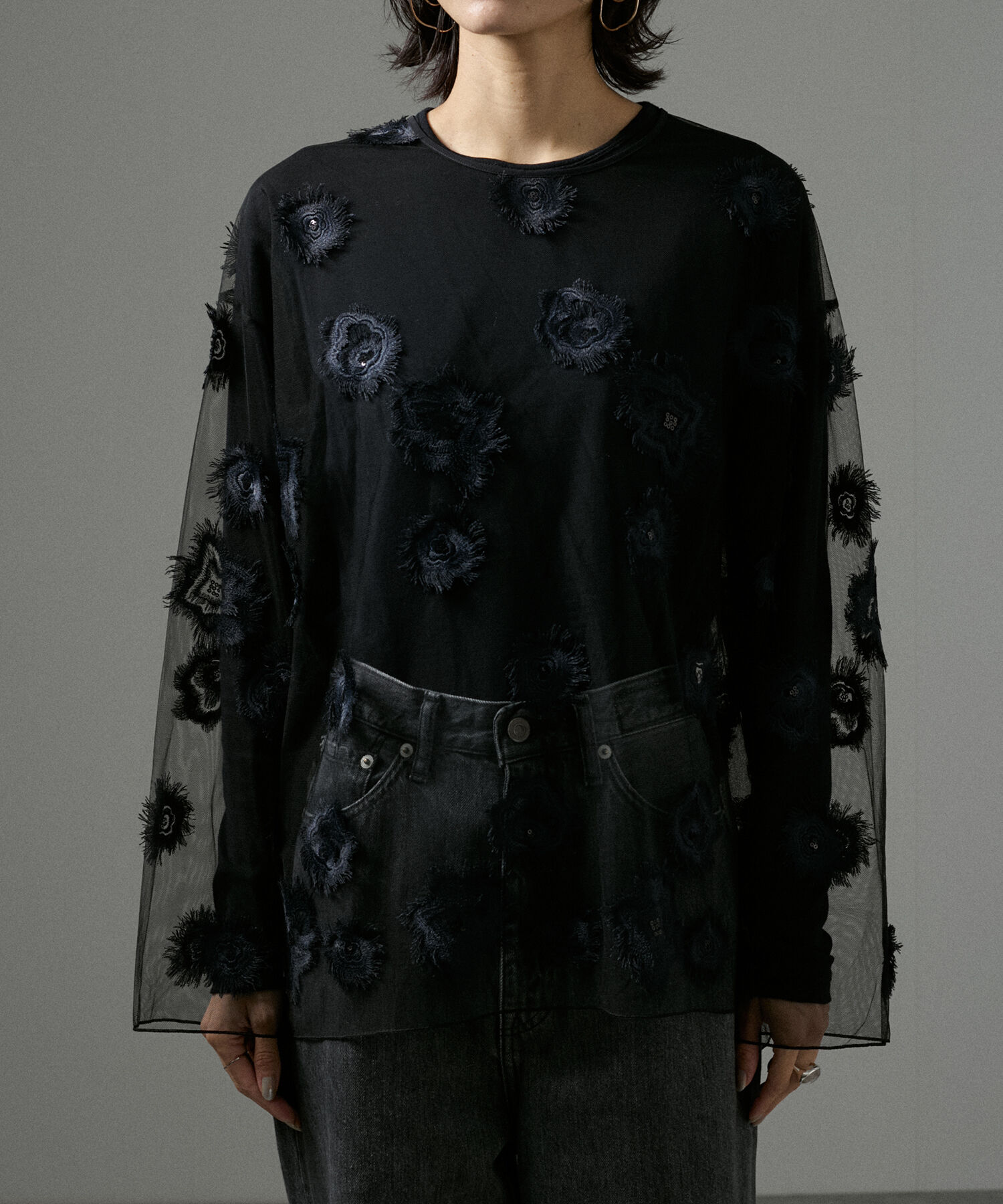 SALON adam et rope'「フラワーエンブロイダリーシアープルオーバー」|Tシャツ・カットソー|