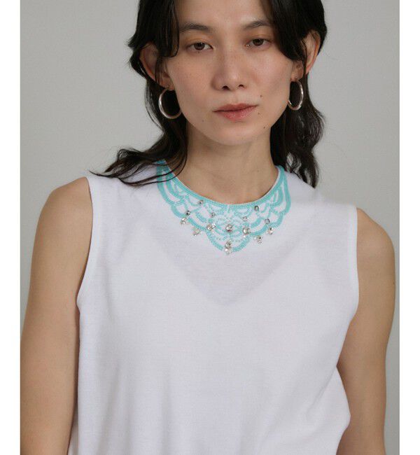 SALON adam et rope'「ビジューエンブロイダリーノースリーブTシャツ」|Tシャツ・カットソー|