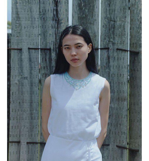 SALON adam et rope'「ビジューエンブロイダリーノースリーブTシャツ」|Tシャツ・カットソー|オフホワイト(15)