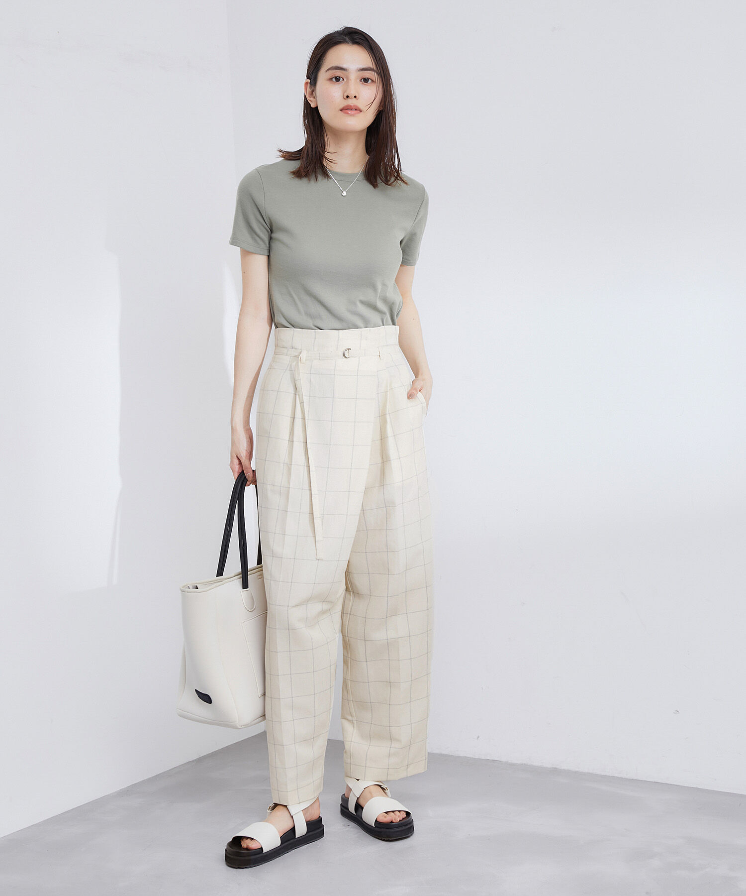 ROPE「【洗える】アシンメトリーラップ風ハイウエストワイドパンツ/セット対応」|その他|