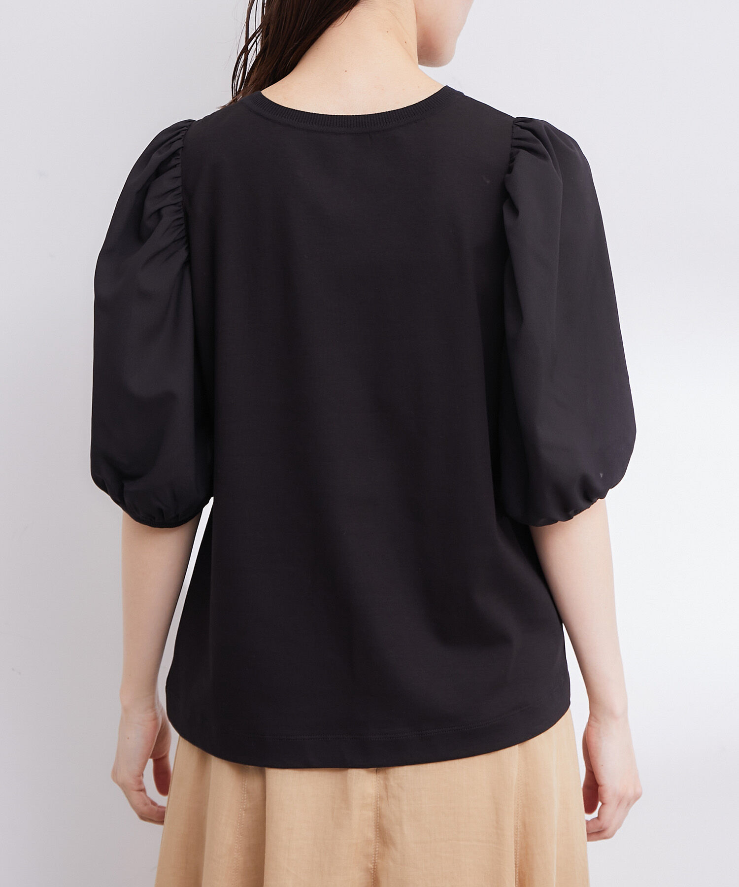 ROPE「【洗える】シフォンコンビギャザーパフスリーブカットソー」|Tシャツ・カットソー|