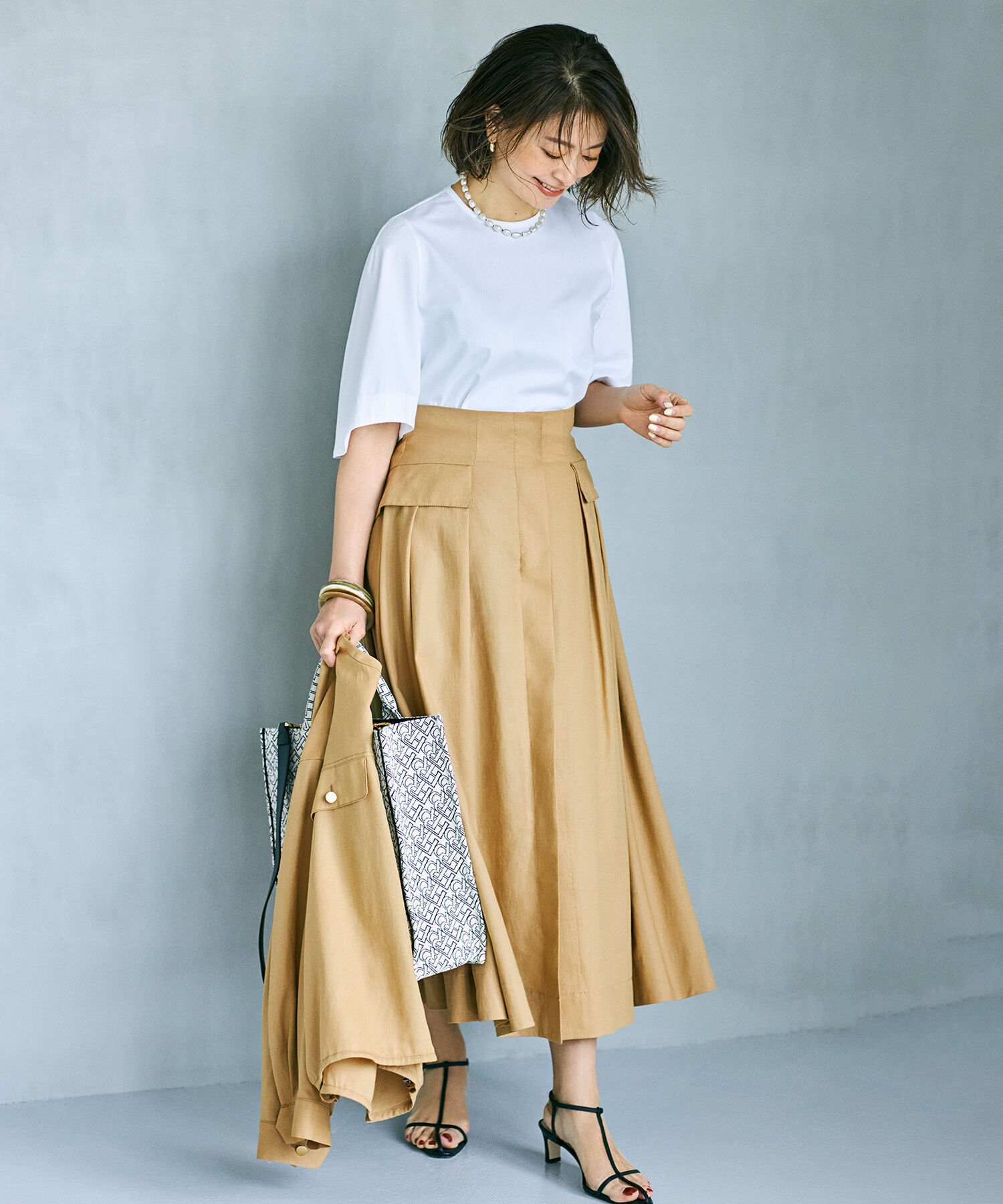 ROPE「【高評価】【エディター三尋木奈保さんコラボ】大人きれいめ ツヤ感Tシャツ」|Tシャツ・カットソー|