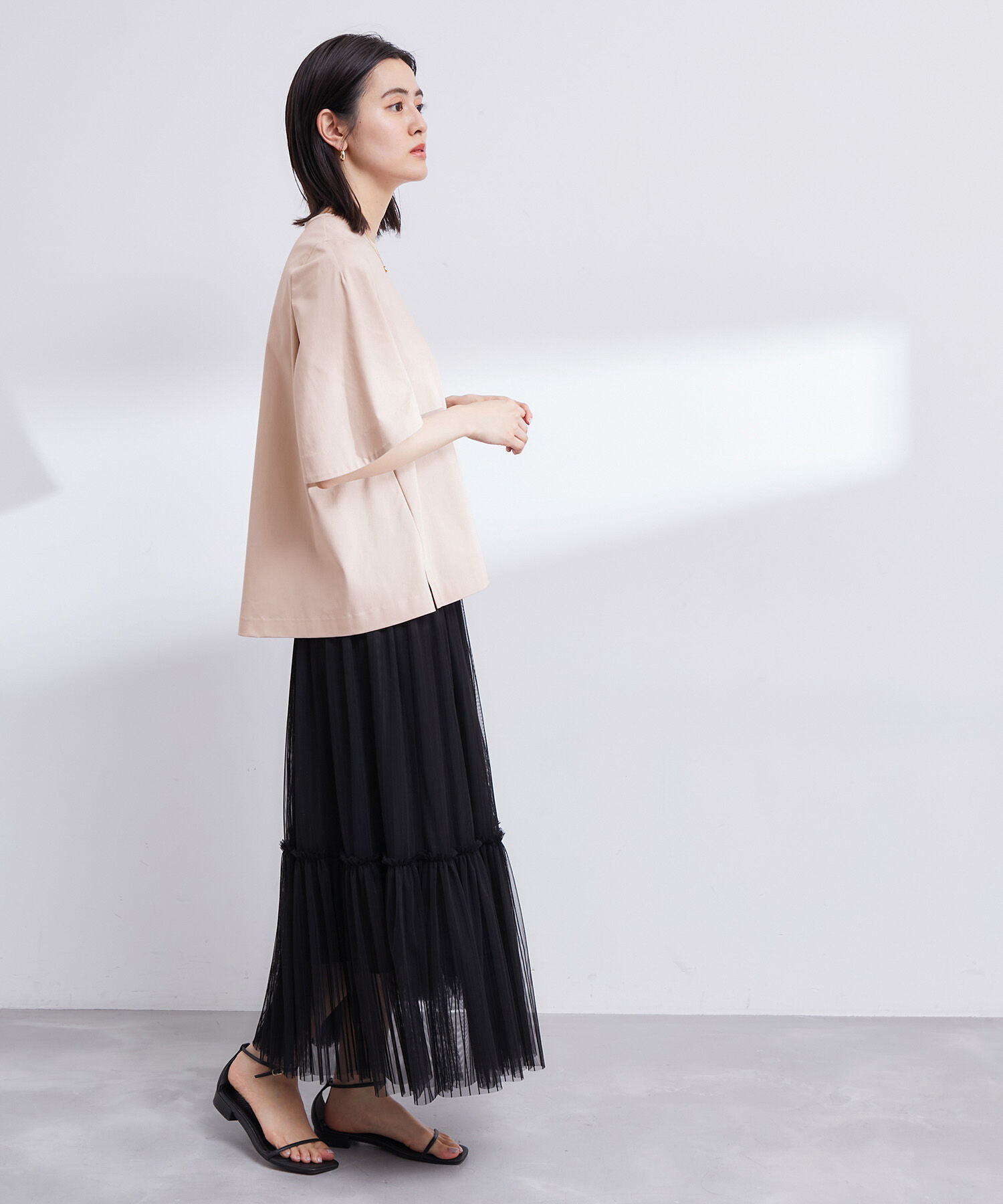 ROPE「【高評価】【エディター三尋木奈保さんコラボ】大人きれいめ ツヤ感Tシャツ」|Tシャツ・カットソー|