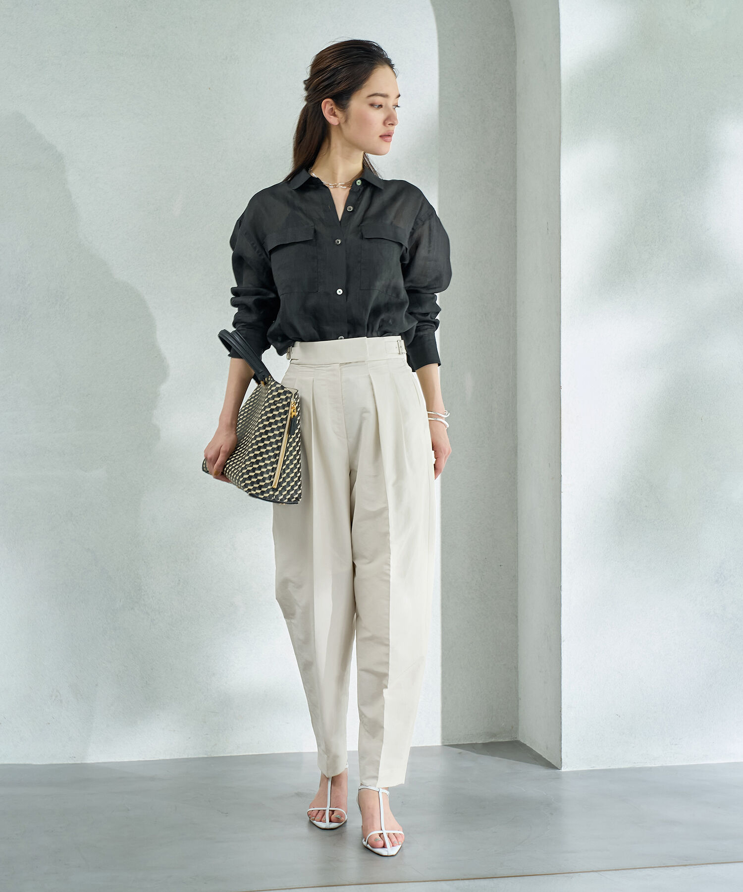 ROPE「【エディター三尋木奈保さんコラボ】すっきりハイウエストバレルパンツ」|その他|