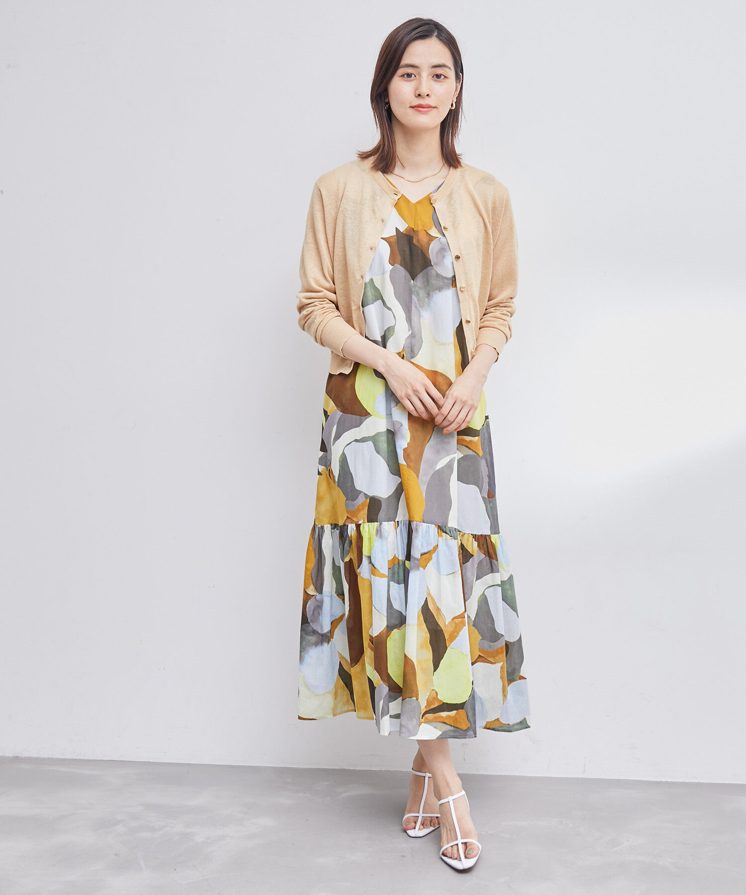 ROPE「プリント＆無地 ティアードワンピース」|ワンピース|