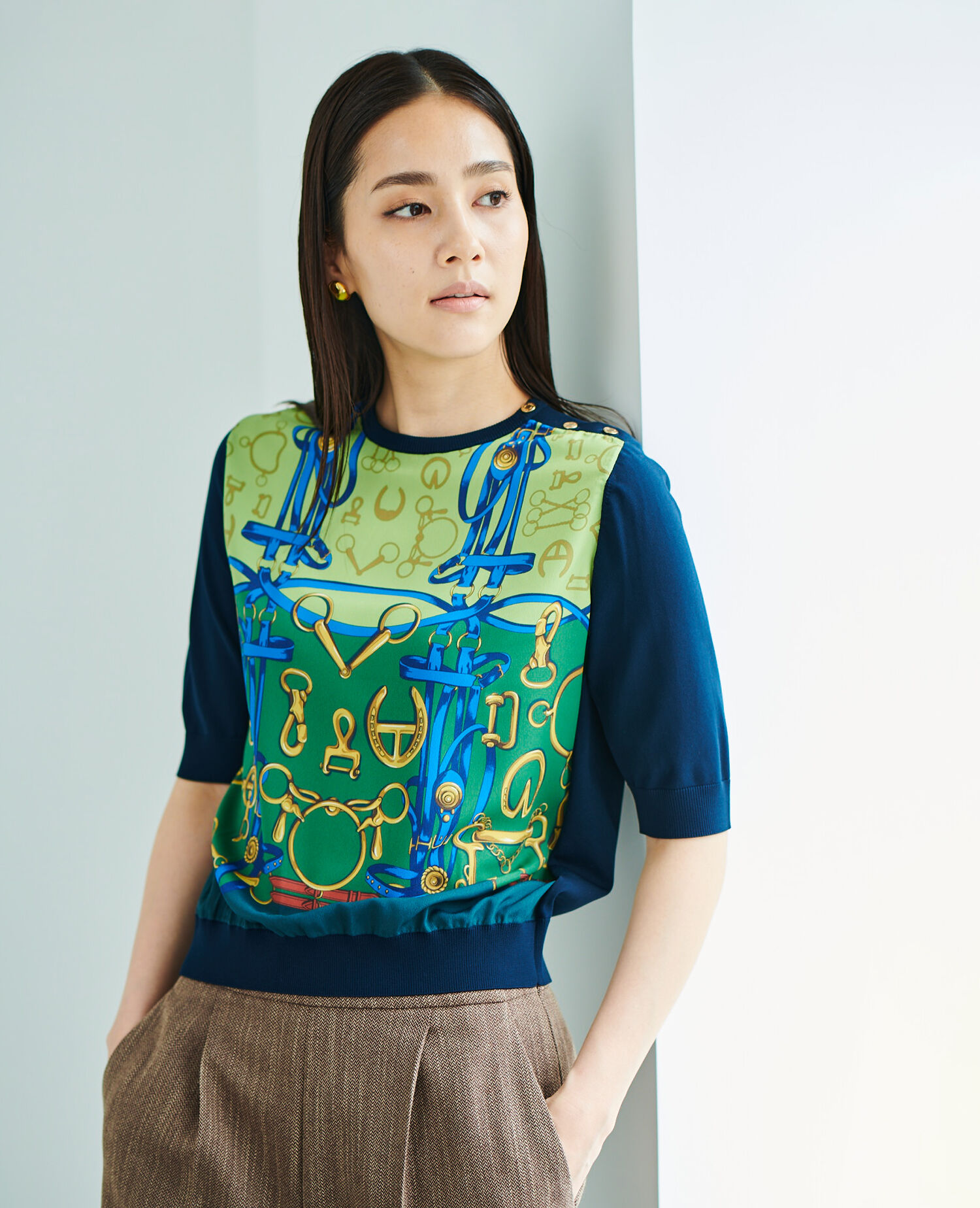 ROPE「ヴィンテージスカーフ柄ニット」|ニット・セーター|グリーン系(35)