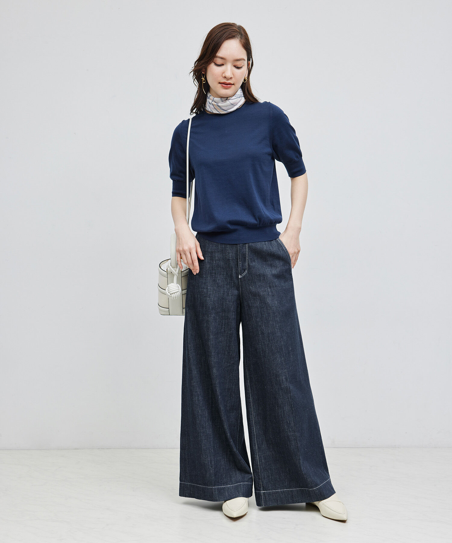 ROPE「デニムライクワイドパンツ」|デニム|