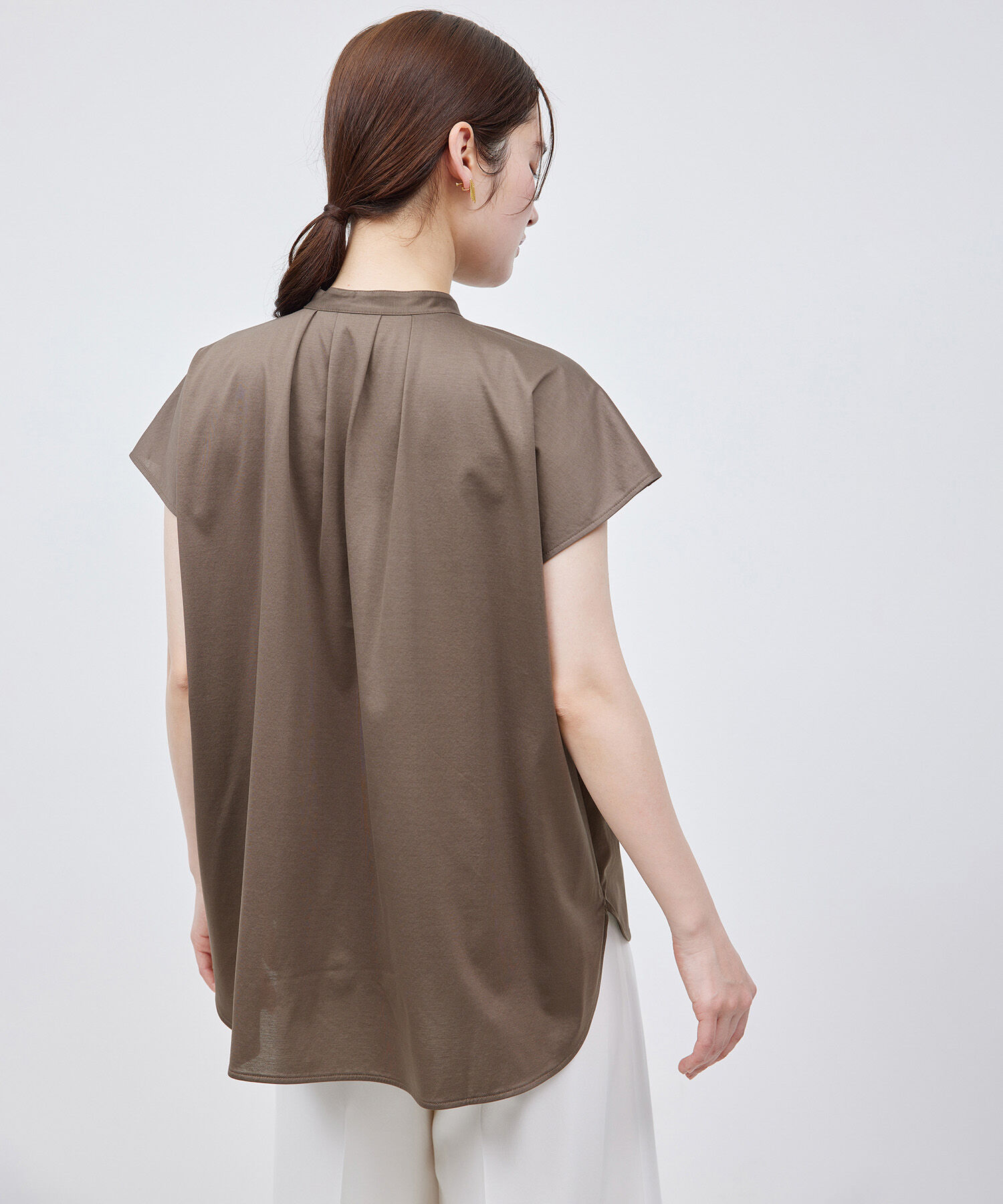 ROPE「【洗える】クリア天竺ラッフルフレンチスリーブカットソー」|シャツ・ブラウス|