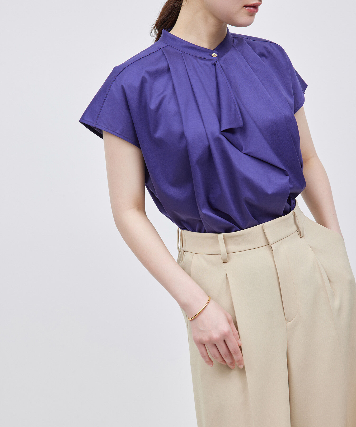 ROPE「【洗える】クリア天竺ラッフルフレンチスリーブカットソー」|シャツ・ブラウス|