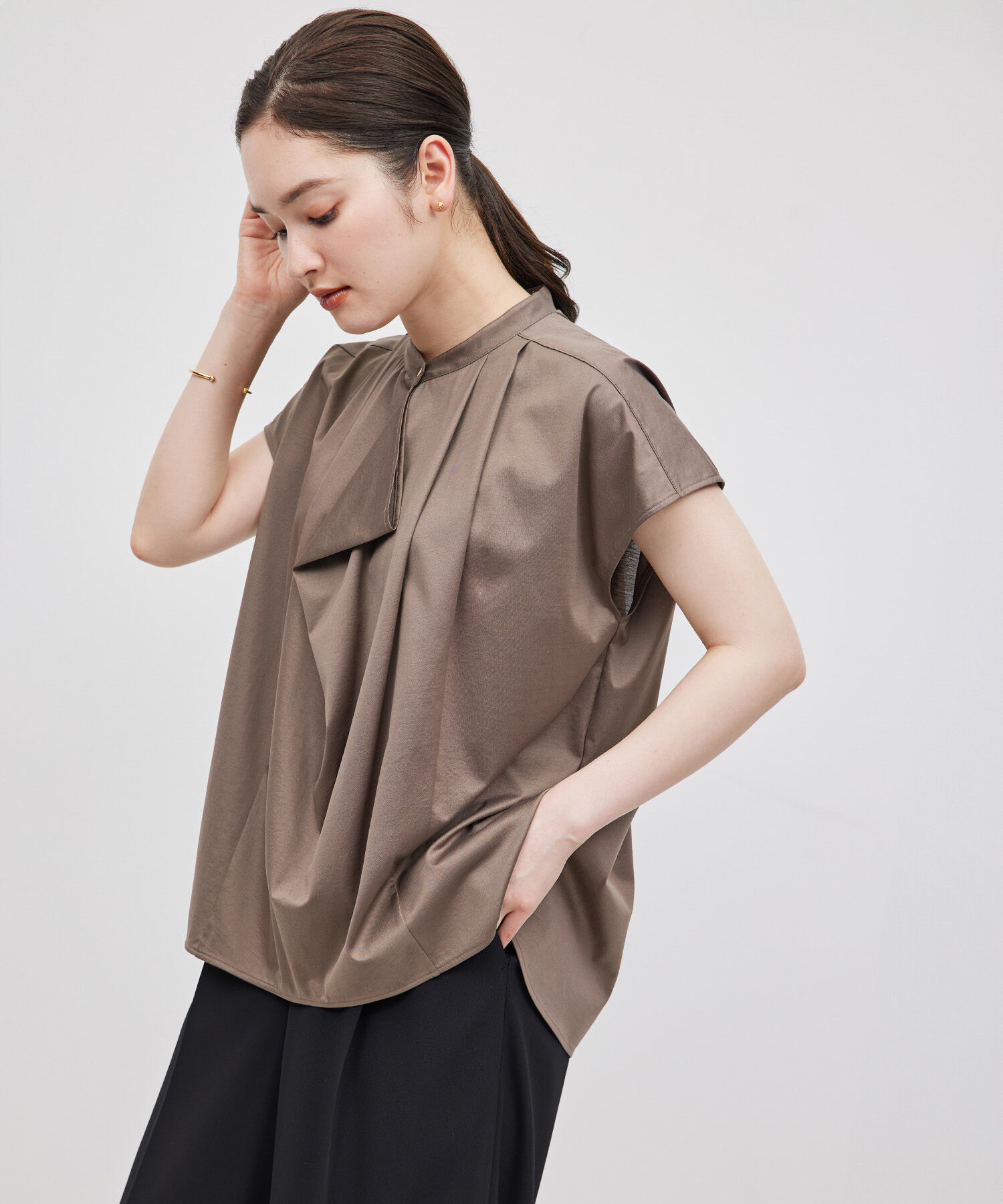 ROPE「【洗える】クリア天竺ラッフルフレンチスリーブカットソー」|シャツ・ブラウス|