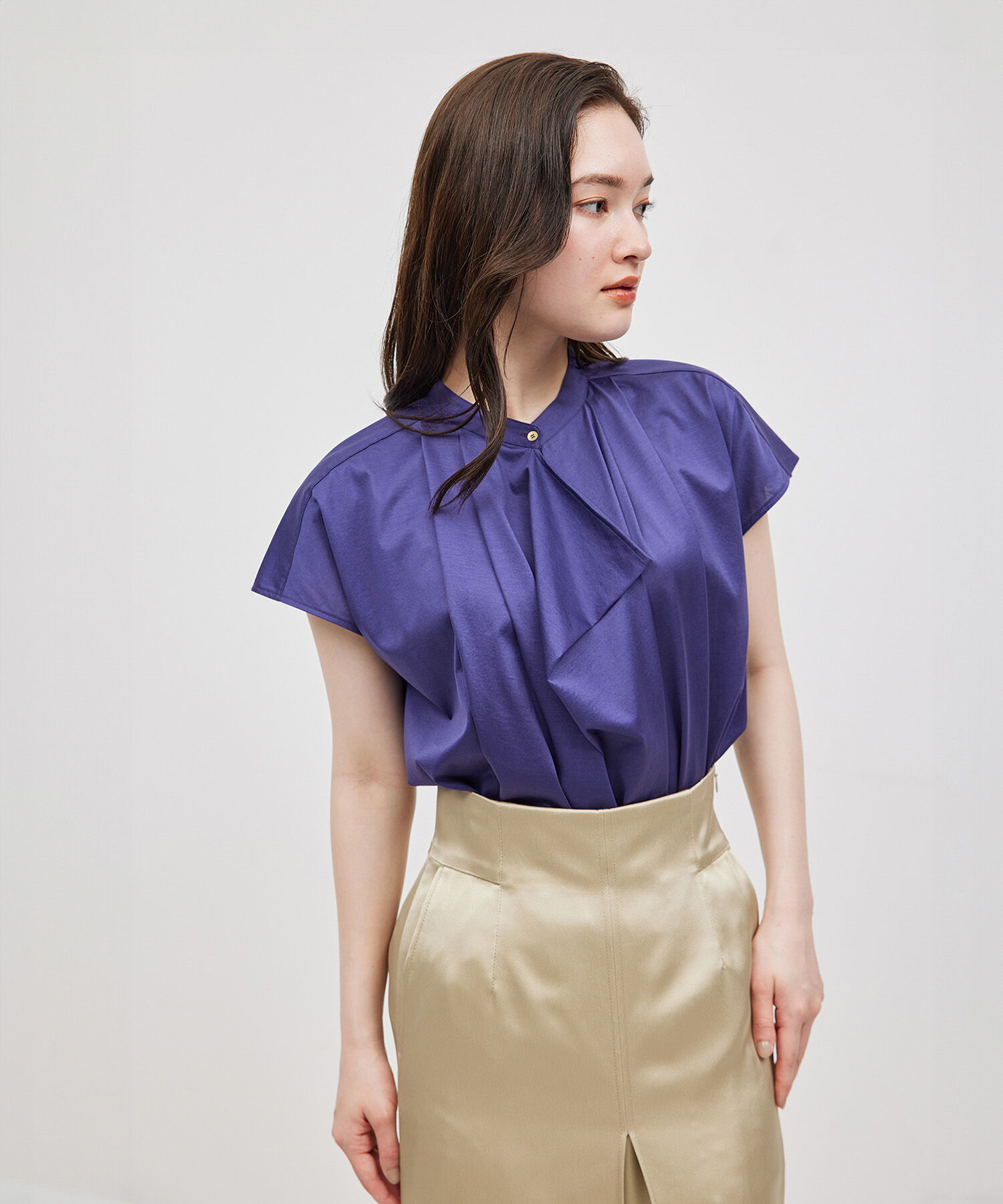 ROPE「【洗える】クリア天竺ラッフルフレンチスリーブカットソー」|シャツ・ブラウス|