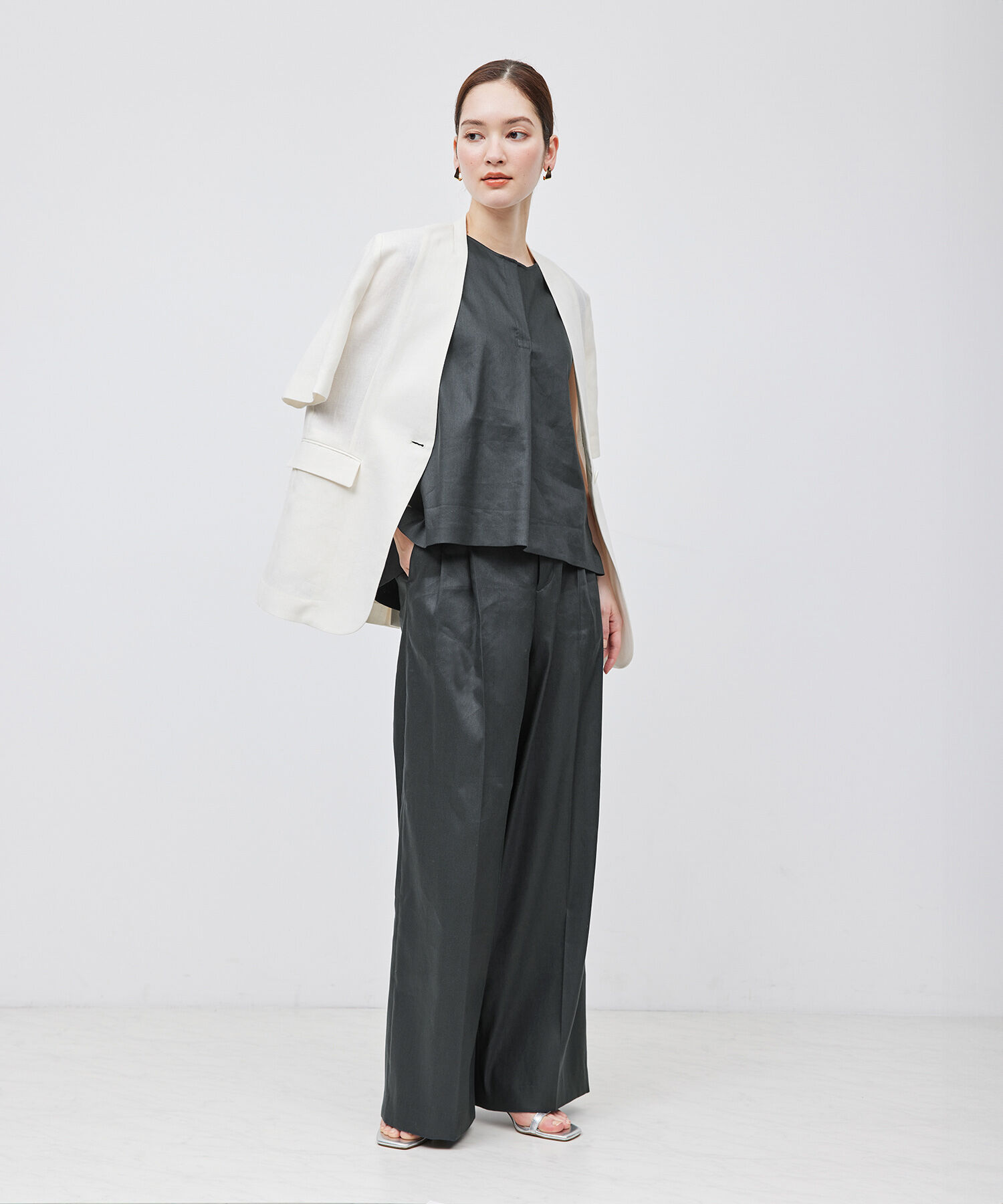 ROPE「ストレッチリネン2タックワイドパンツ/セットアップ対応」|その他|